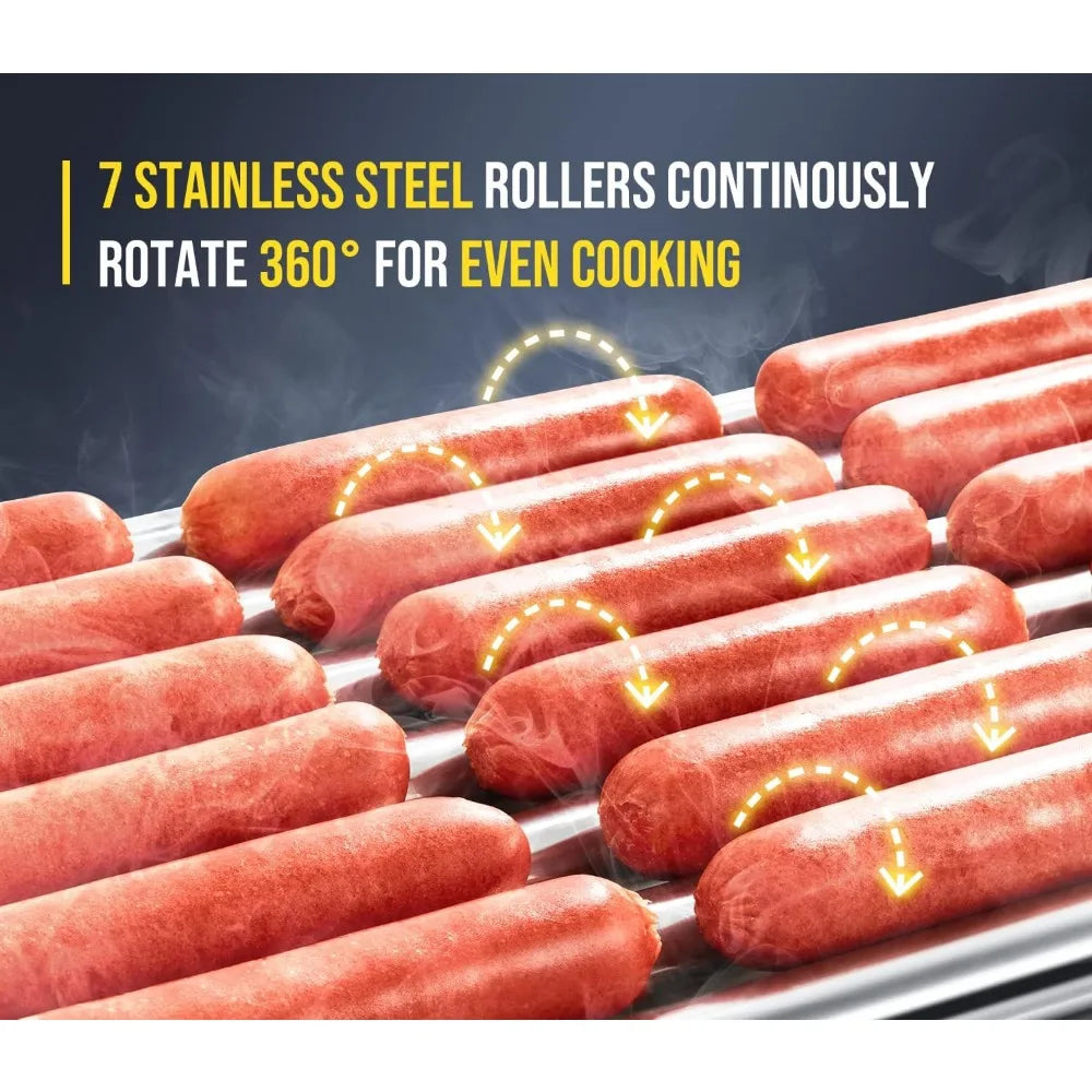 18 Hot Dog 7-Roller Grill Cooker Machine w/Glass Hood Cover